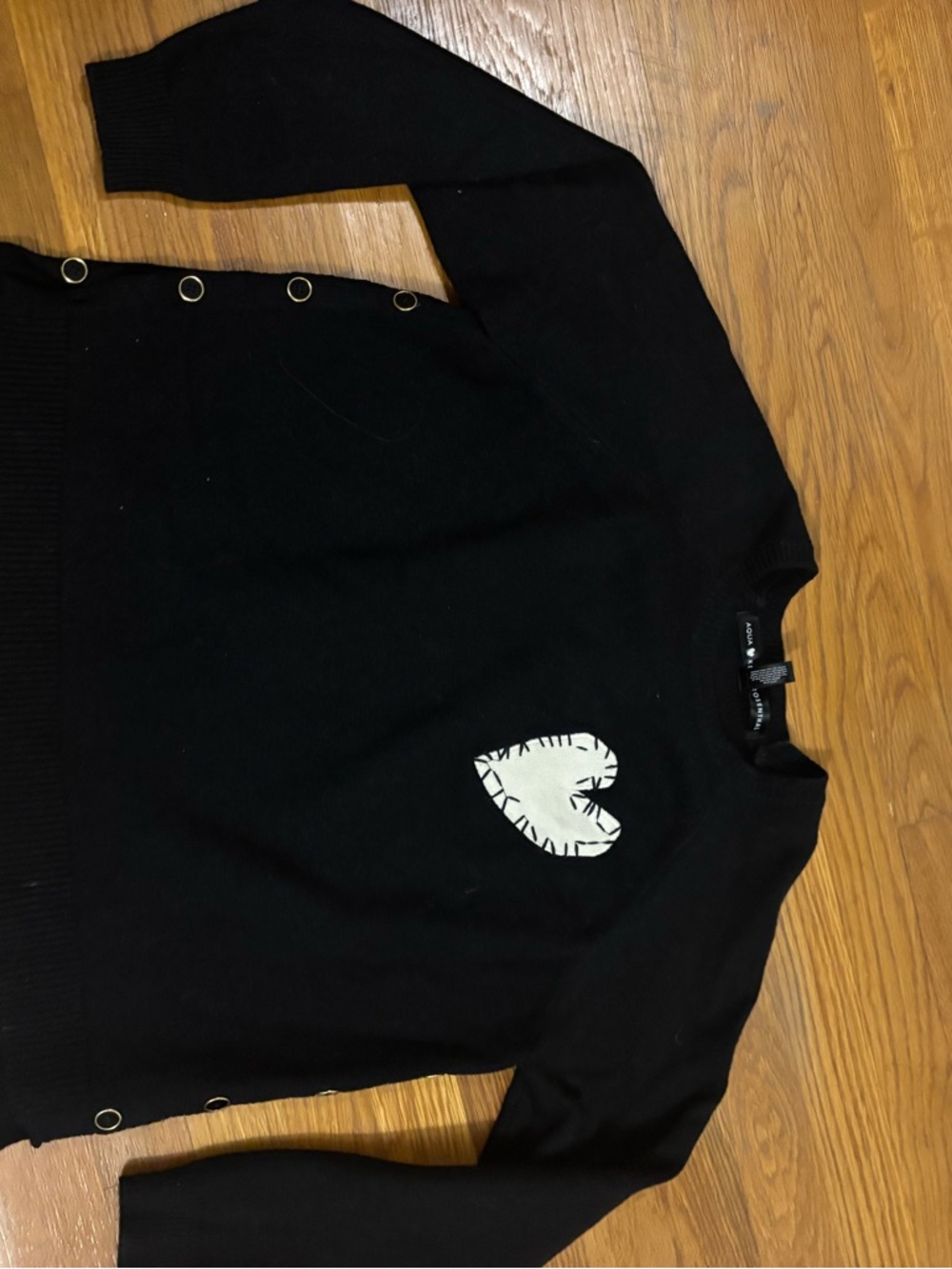 Black Crewneck Sweater with Heart Appliqué - Women's
